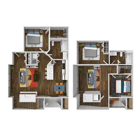 Floor plan for 3 beds, 2 baths, 1310 sqft